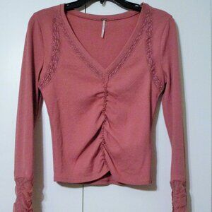 Nwot Free People $98 Wear Me Out Rose Thermal Shirt Top Small